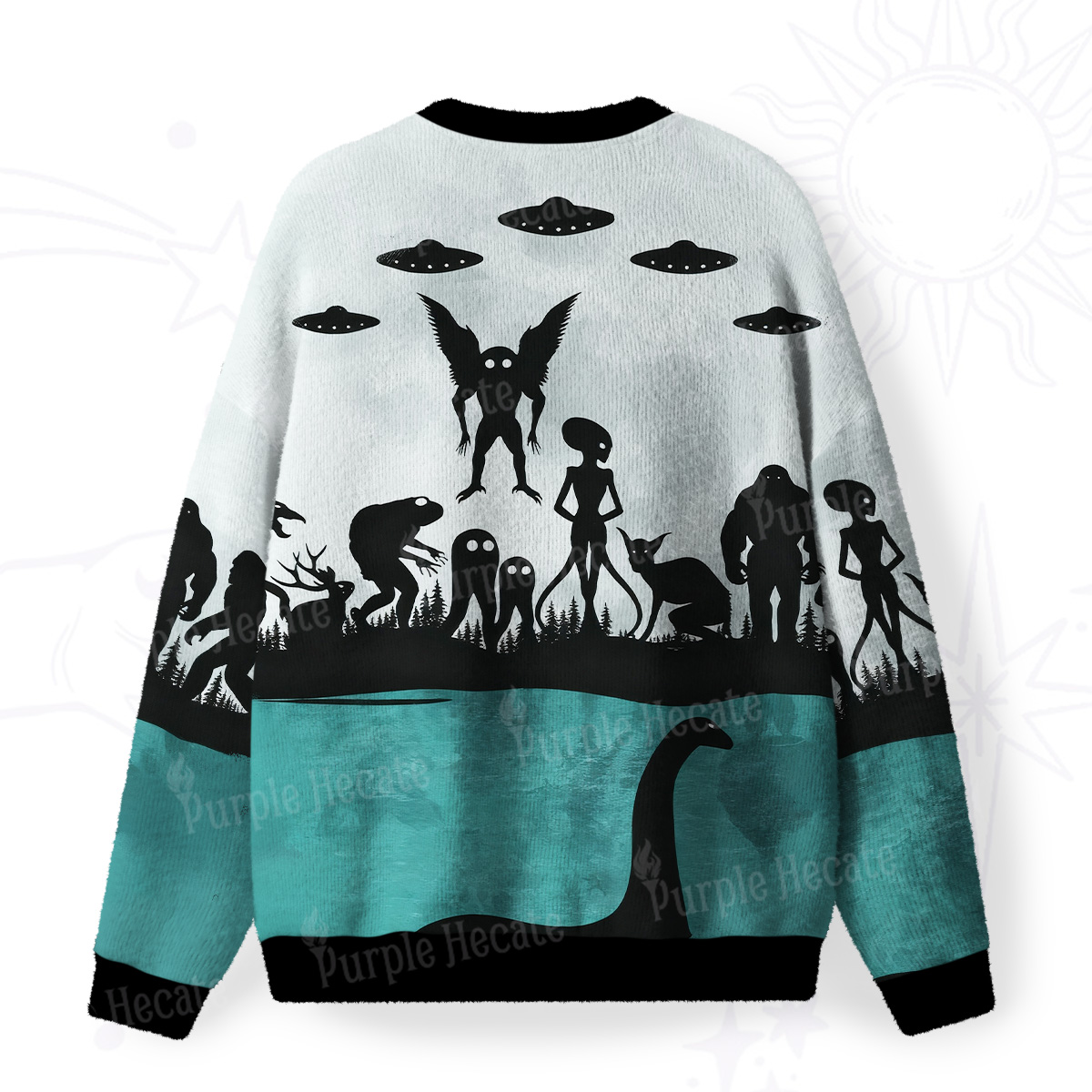Purplehecate Alien Lake Monster Encounter Fuzzy Ugly Sweatshirt