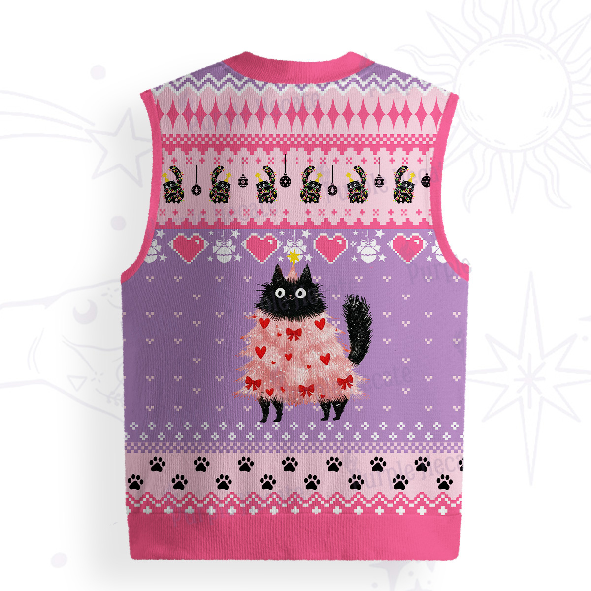 Purplehecate Funny Black Cat in Tree Ugly Sweater Vest