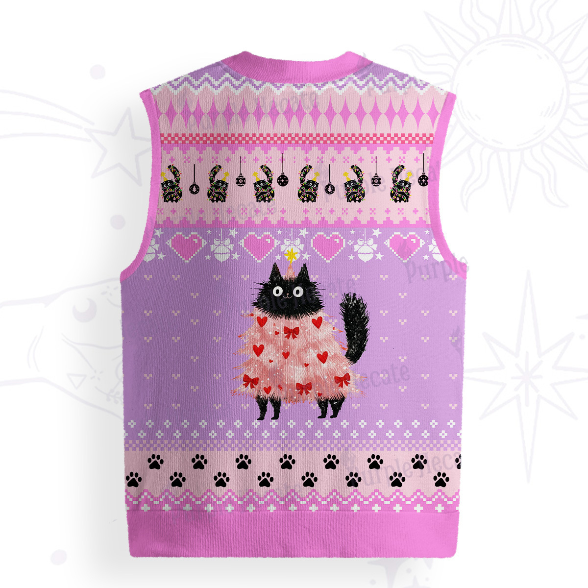 Purplehecate Funny Black Cat in Tree Ugly Sweater Vest