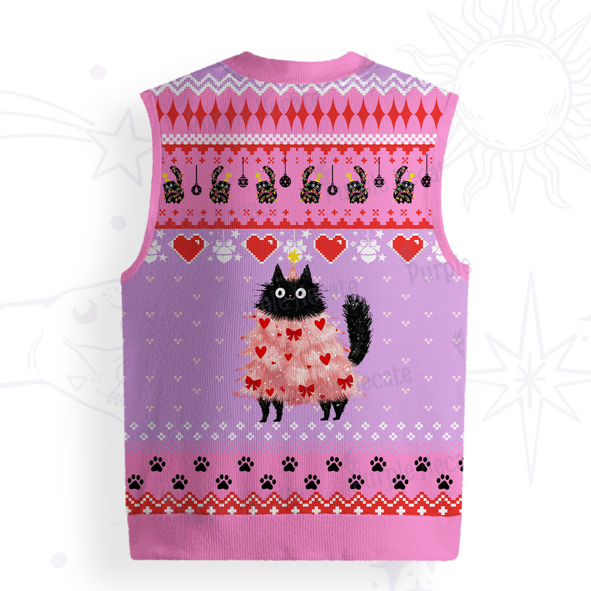 Purplehecate Funny Black Cat in Tree Ugly Sweater Vest
