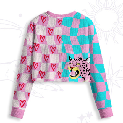 Purplehecate Savage Leopard Evil Eye Crop Fuzzy Ugly Sweatshirt