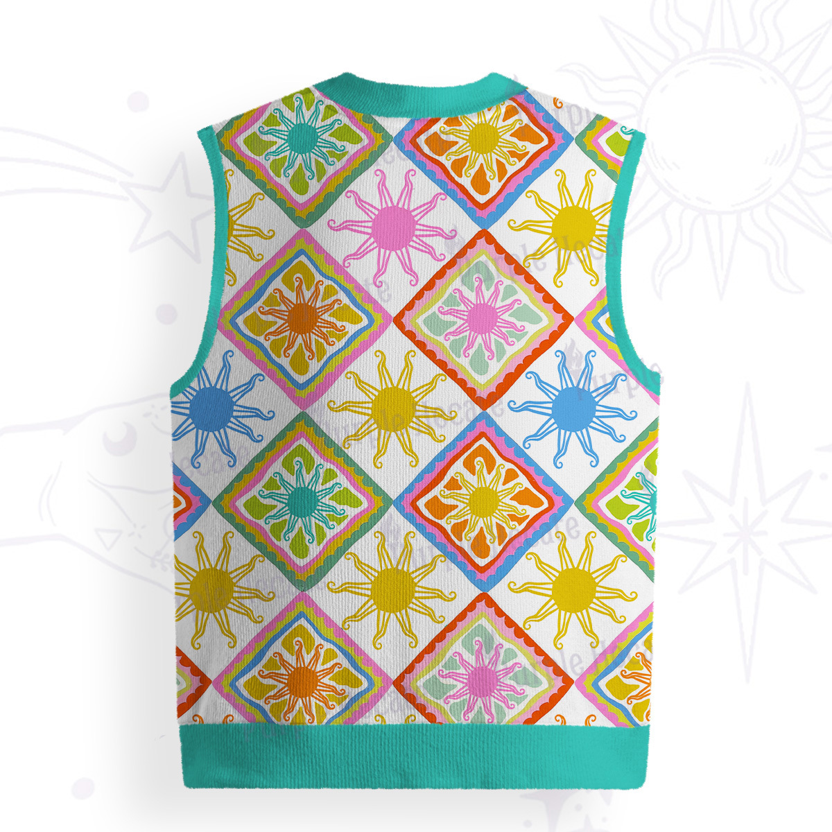 Purplehecate Colorful Sunshine Patchwork Ugly Sweater Vest