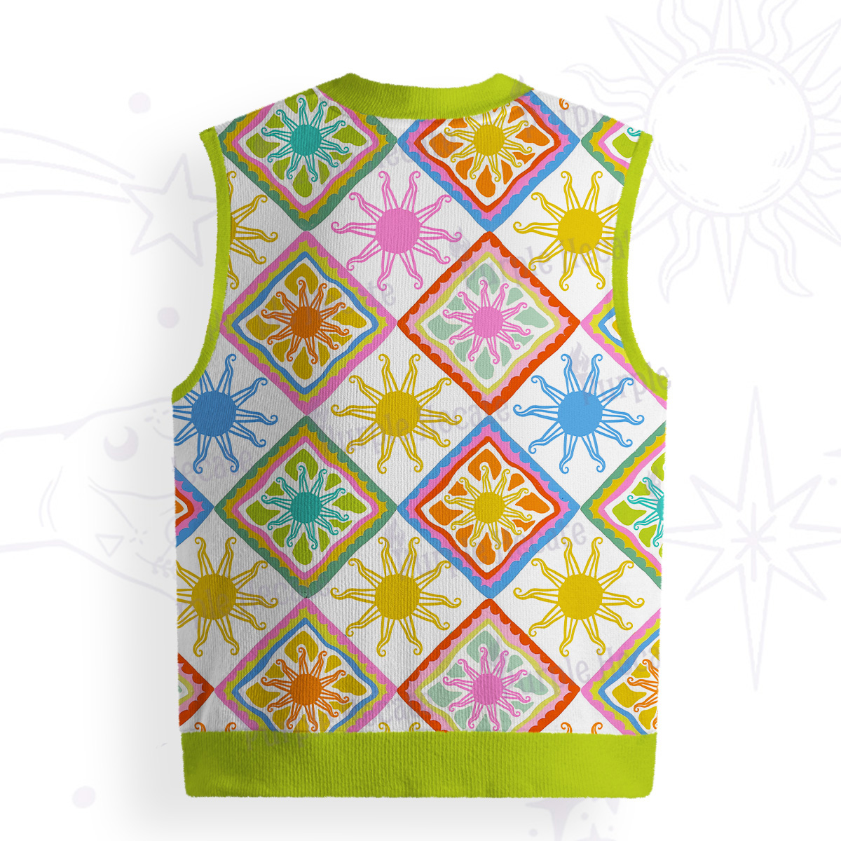 Purplehecate Colorful Sunshine Patchwork Ugly Sweater Vest