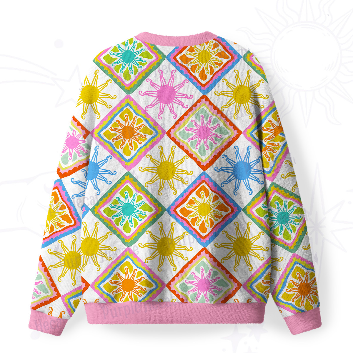 Purplehecate Colorful Sunshine Patchwork Fuzzy Ugly Sweatshirt