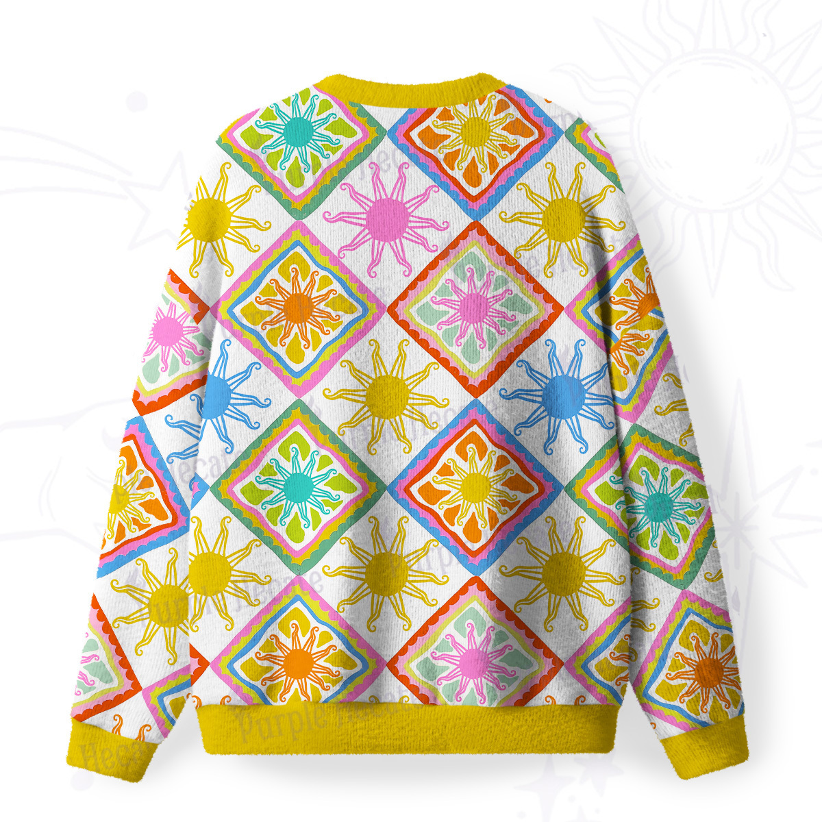 Purplehecate Colorful Sunshine Patchwork Fuzzy Ugly Sweatshirt