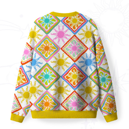 Purplehecate Colorful Sunshine Patchwork Fuzzy Ugly Sweatshirt