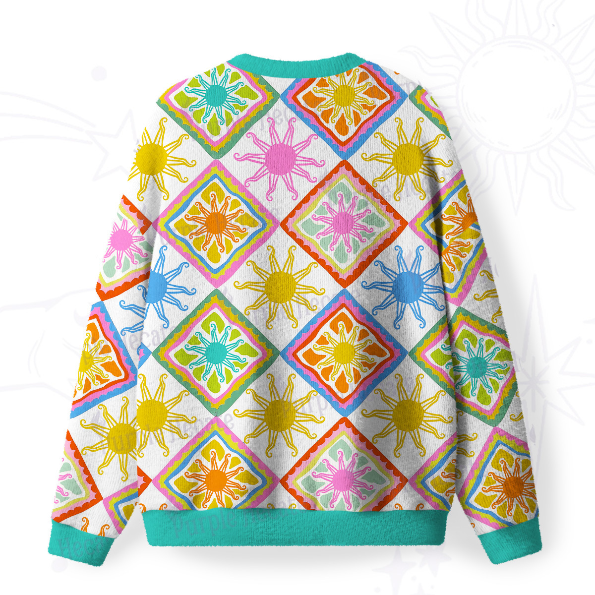 Purplehecate Colorful Sunshine Patchwork Fuzzy Ugly Sweatshirt