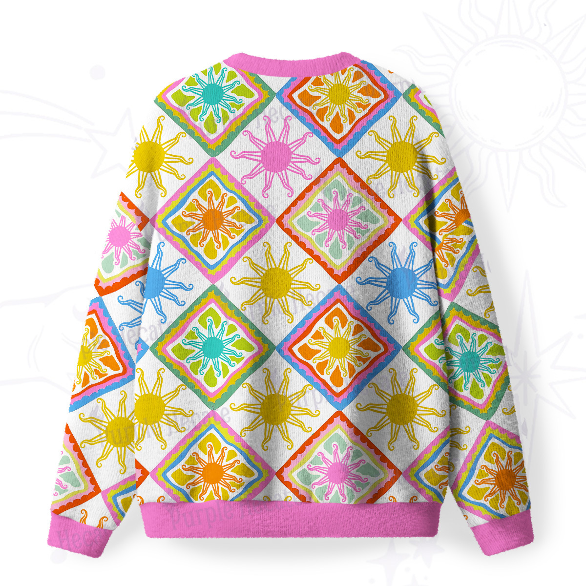 Purplehecate Colorful Sunshine Patchwork Fuzzy Ugly Sweatshirt