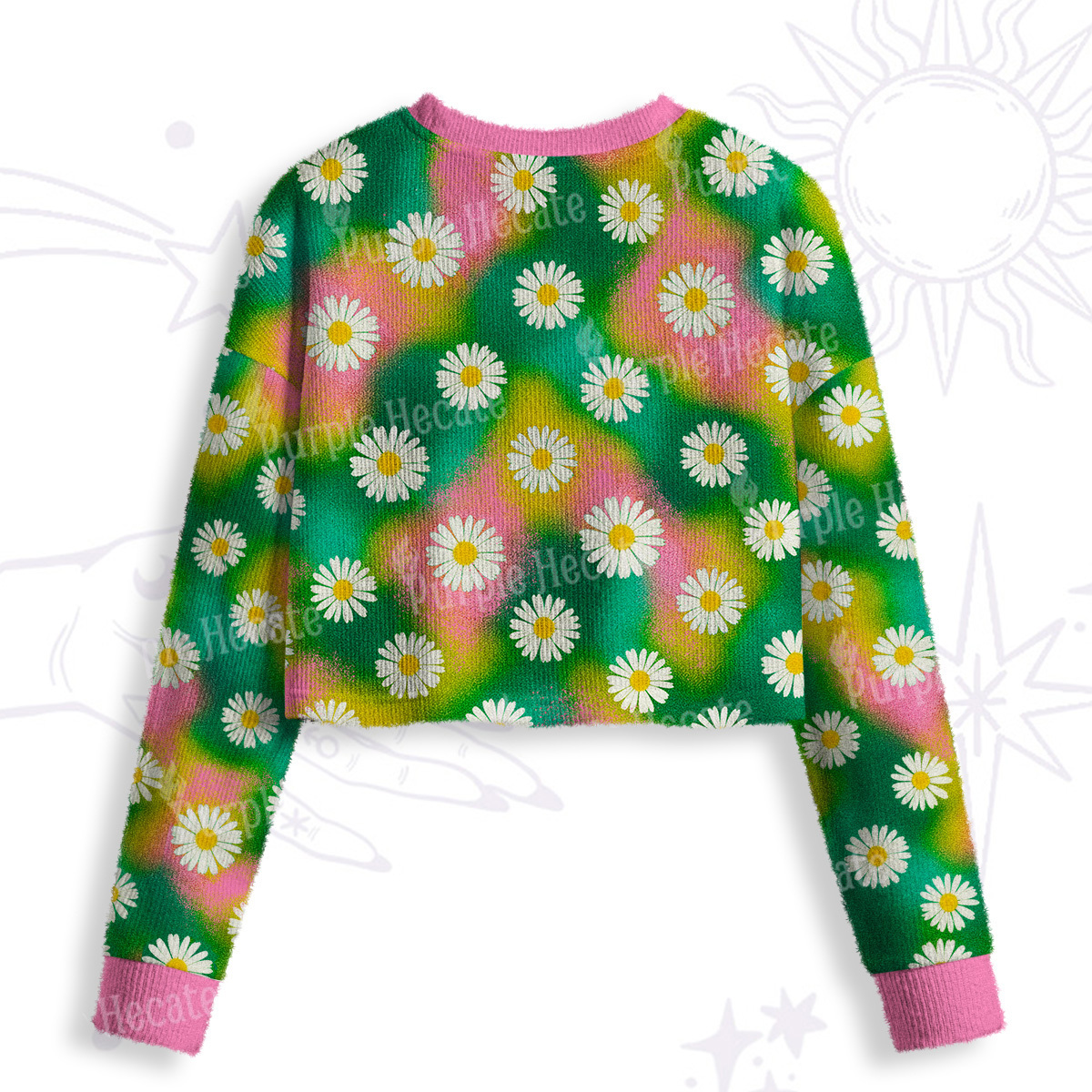 Purplehecate Enchanted Daisy Spring Romance Crop Fuzzy Ugly Sweatshirt
