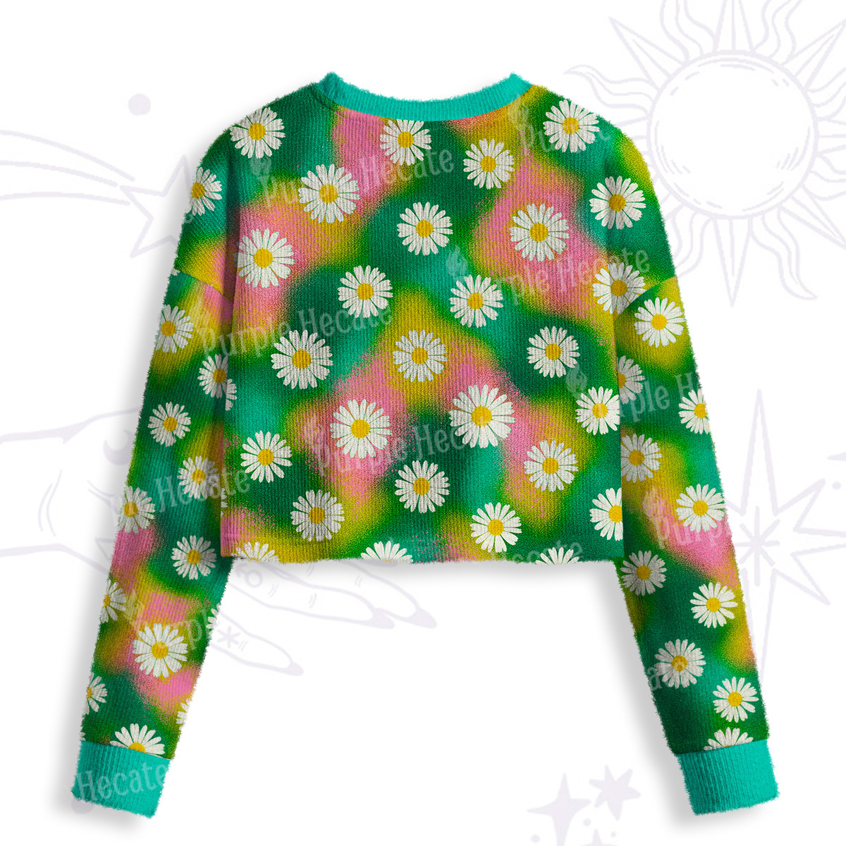 Purplehecate Enchanted Daisy Spring Romance Crop Fuzzy Ugly Sweatshirt