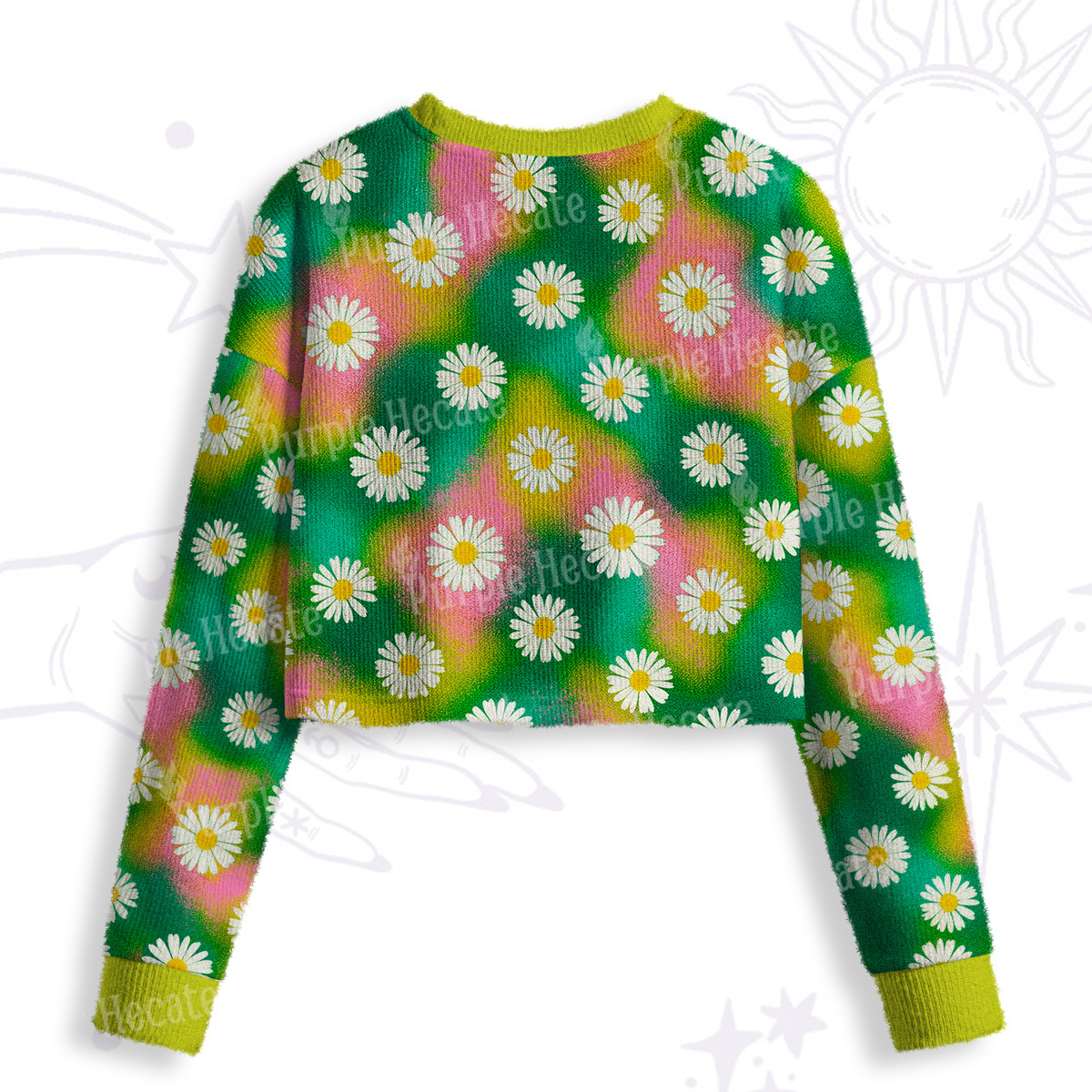 Purplehecate Enchanted Daisy Spring Romance Crop Fuzzy Ugly Sweatshirt