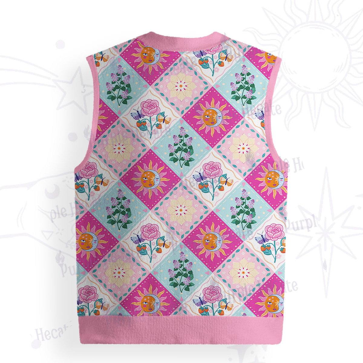 Purplehecate Celestial Sun & Moon Patchwork Ugly Sweater Vest