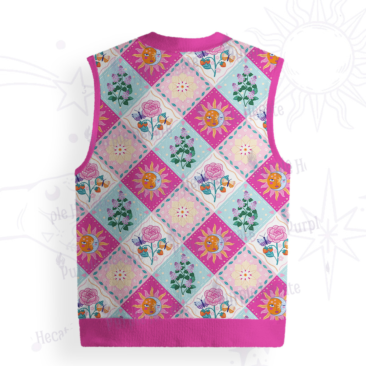 Purplehecate Celestial Sun & Moon Patchwork Ugly Sweater Vest