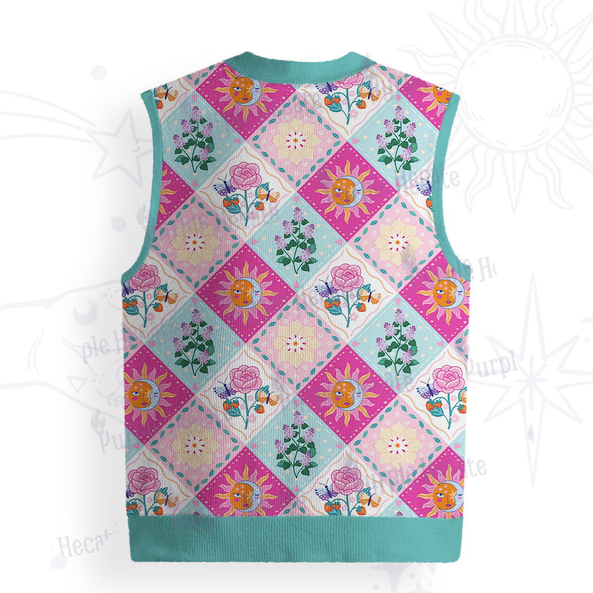 Purplehecate Celestial Sun & Moon Patchwork Ugly Sweater Vest