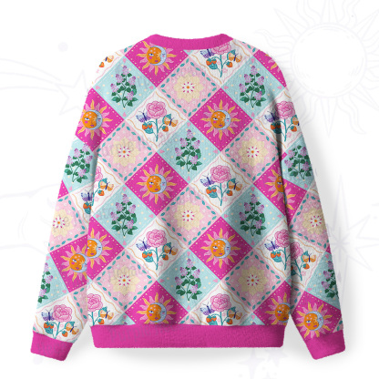 Purplehecate Celestial Sun & Moon Patchwork Fuzzy Ugly Sweatshirt