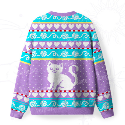Purplehecate Whimsical Cat and Yarn Fuzzy Ugly Sweatshirt