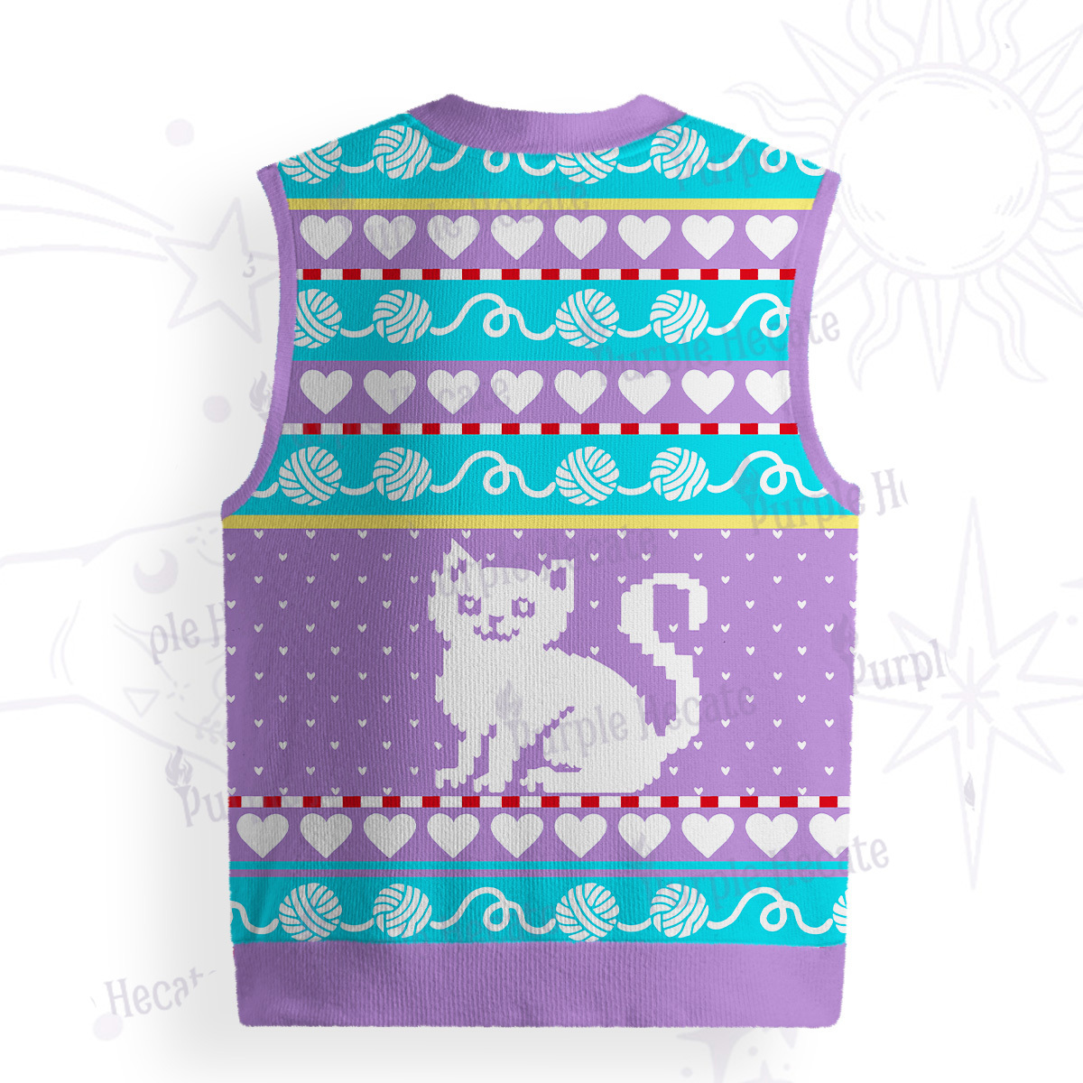 Purplehecate Whimsical Cat and Yarn Ugly Sweater Vest