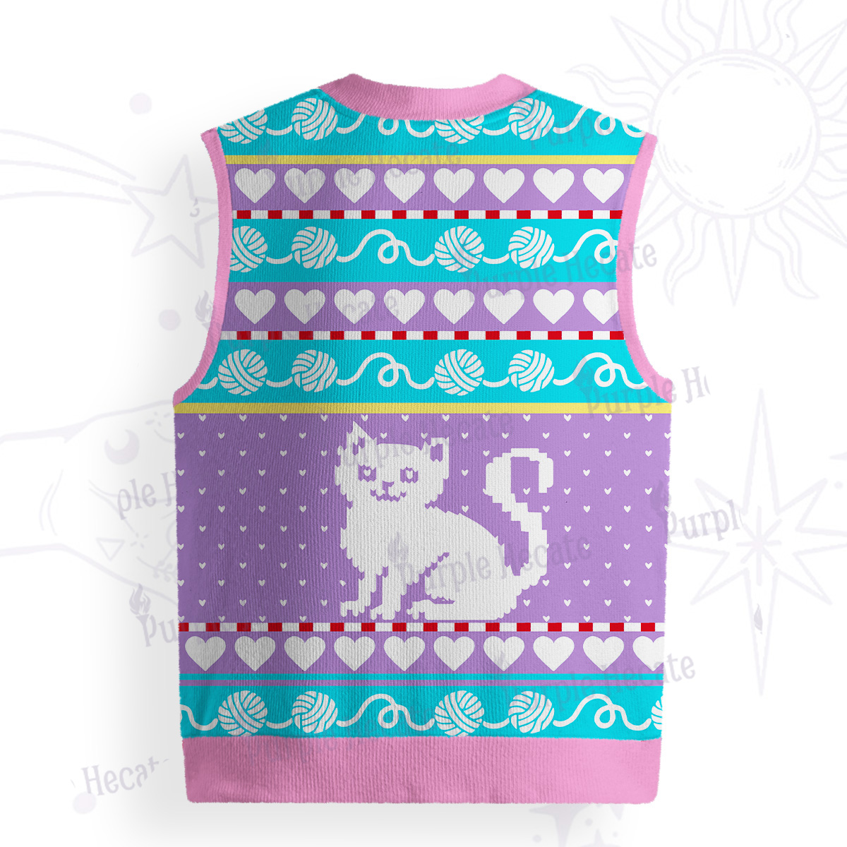 Purplehecate Whimsical Cat and Yarn Ugly Sweater Vest