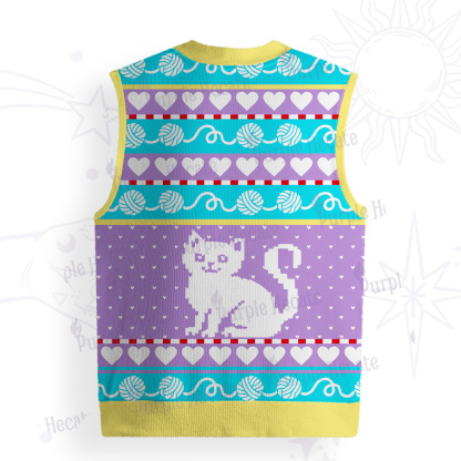 Purplehecate Whimsical Cat and Yarn Ugly Sweater Vest
