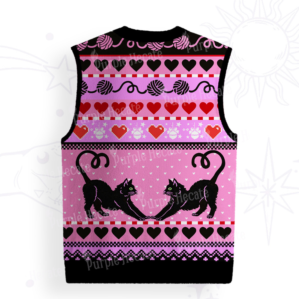 Purplehecate Sweet Black Cat Ugly Sweater Vest