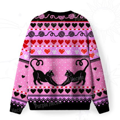 Purplehecate Sweet Black Cat Fuzzy Ugly Sweatshirt