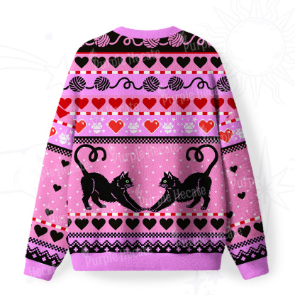 Purplehecate Sweet Black Cat Fuzzy Ugly Sweatshirt