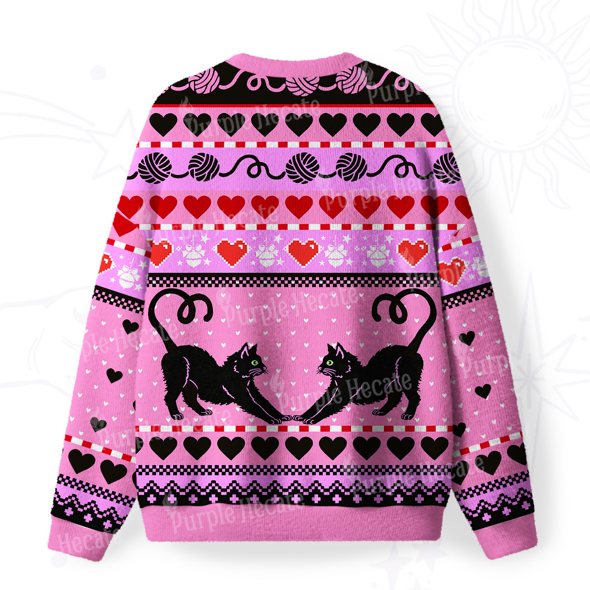 Purplehecate Sweet Black Cat Fuzzy Ugly Sweatshirt