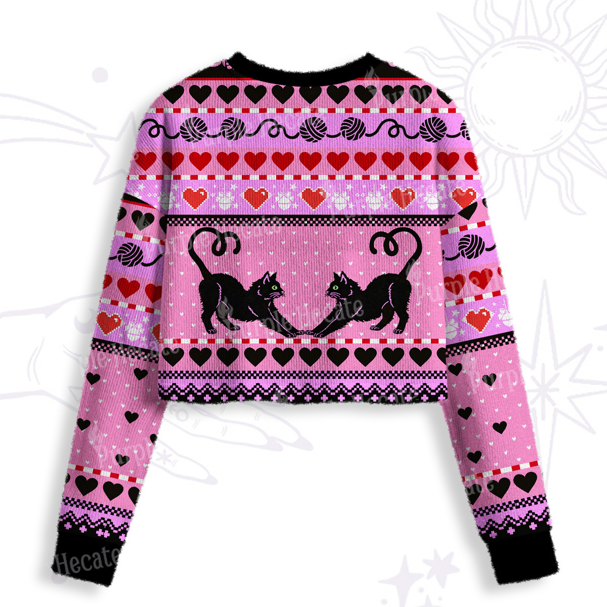 Purplehecate Sweet Black Cat Crop Fuzzy Ugly Sweatshirt