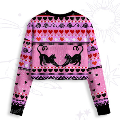 Purplehecate Sweet Black Cat Crop Fuzzy Ugly Sweatshirt