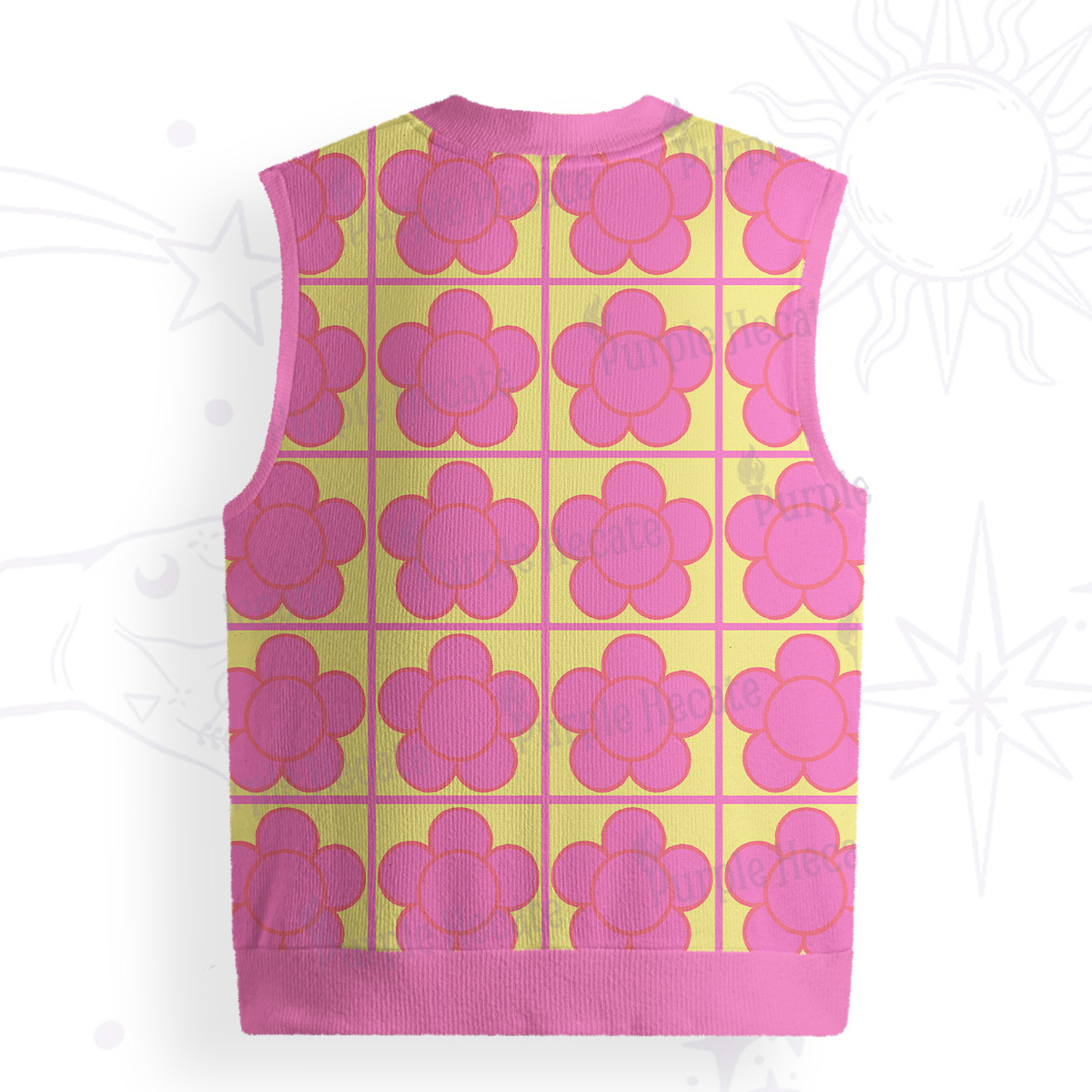 Purplehecate Bubble Flower Checkered Ugly Sweater Vest