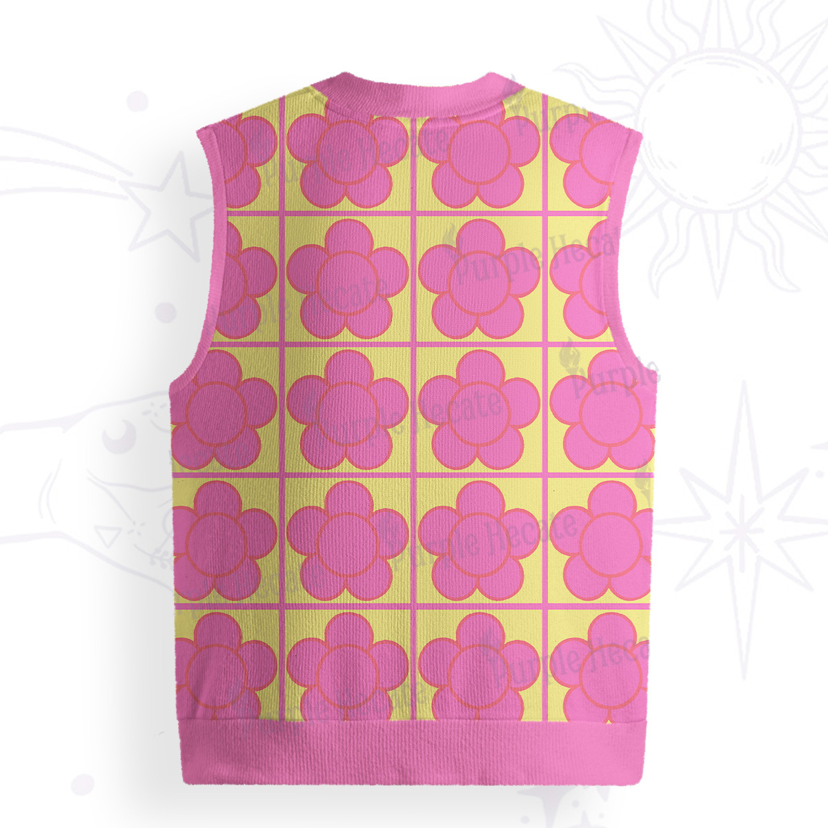 Purplehecate Bubble Flower Checkered Ugly Sweater Vest