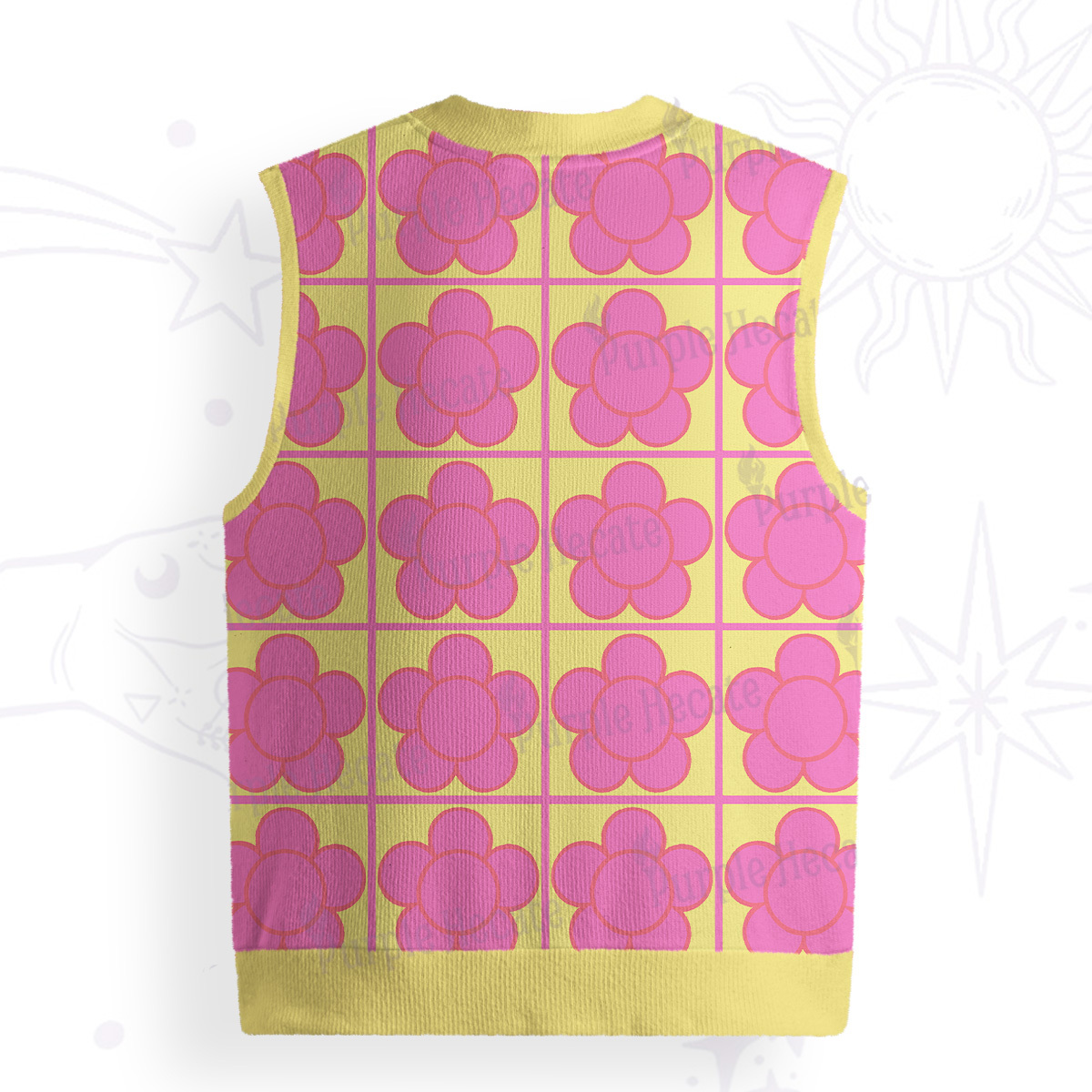 Purplehecate Bubble Flower Checkered Ugly Sweater Vest