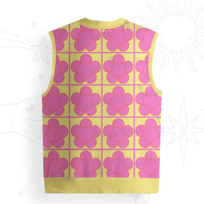 Purplehecate Bubble Flower Checkered Ugly Sweater Vest