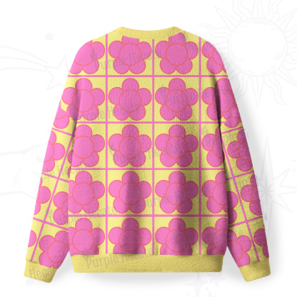 Purplehecate Bubble Flower Checkered Fuzzy Ugly Sweatshirt