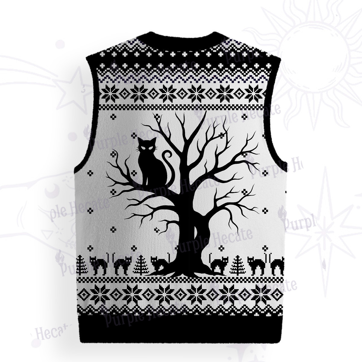 Purplehecate Moonlit Tree Guardian Black Cat Ugly Sweater Vest
