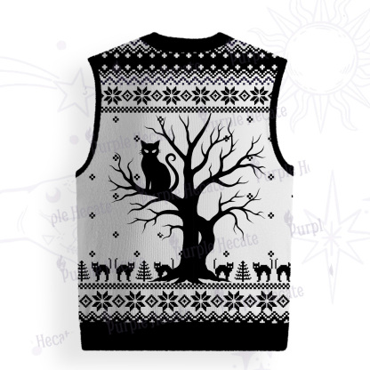 Purplehecate Moonlit Tree Guardian Black Cat Ugly Sweater Vest