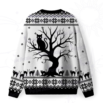 Purplehecate Moonlit Tree Guardian Black Cat Fuzzy Ugly Sweatshirt
