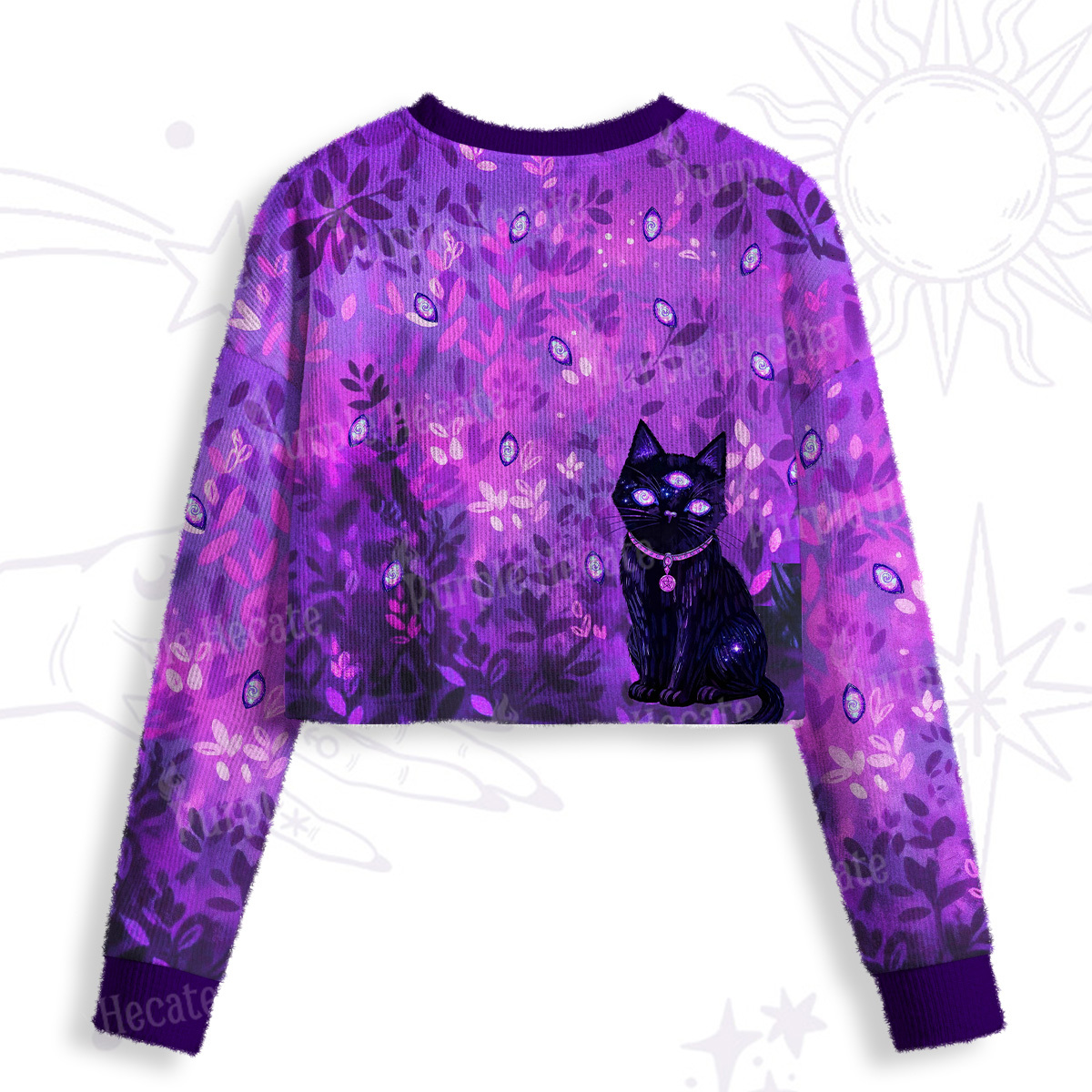 Purplehecate Witch’s Mystic Third-Eye Familiar Crop Fuzzy Ugly Sweatshirt