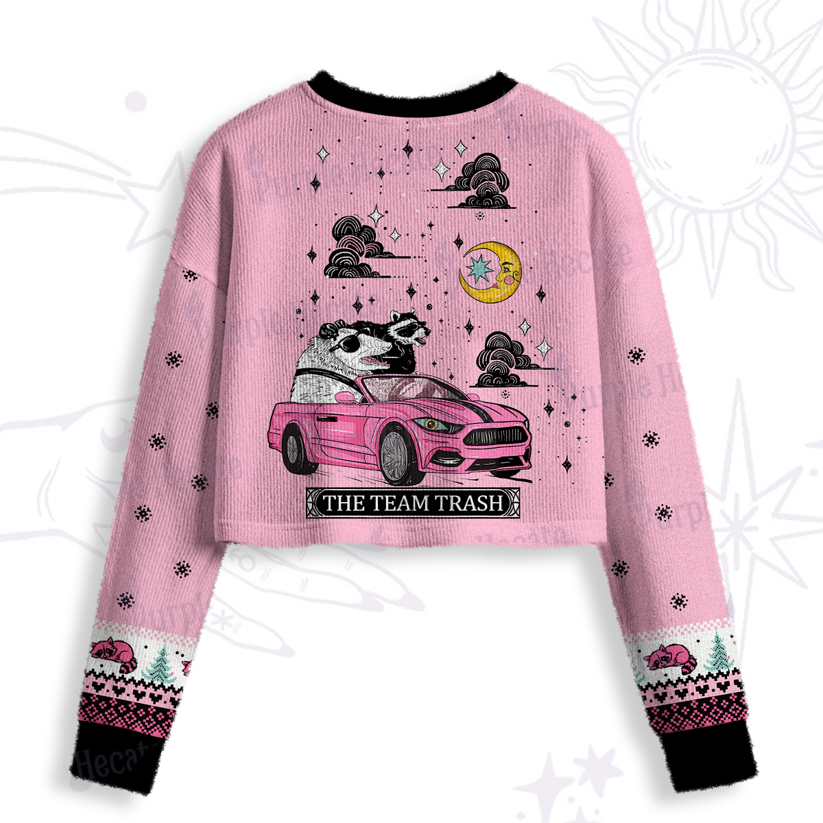 Purplehecate Moonlight Trash Team Crop Fuzzy Ugly Sweatshirt