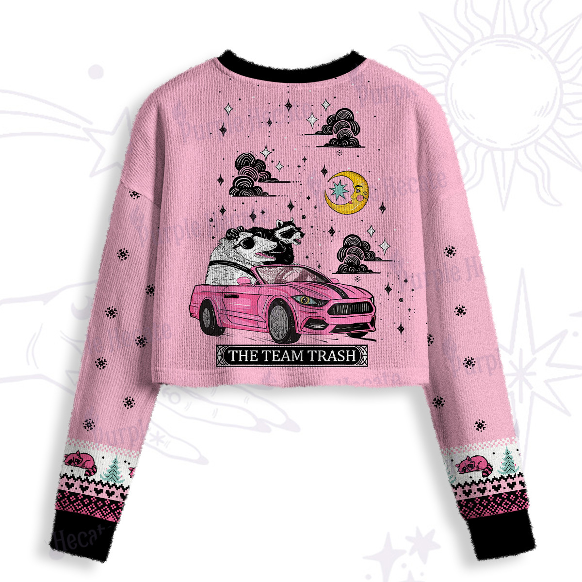 Purplehecate Moonlight Trash Team Crop Fuzzy Ugly Sweatshirt