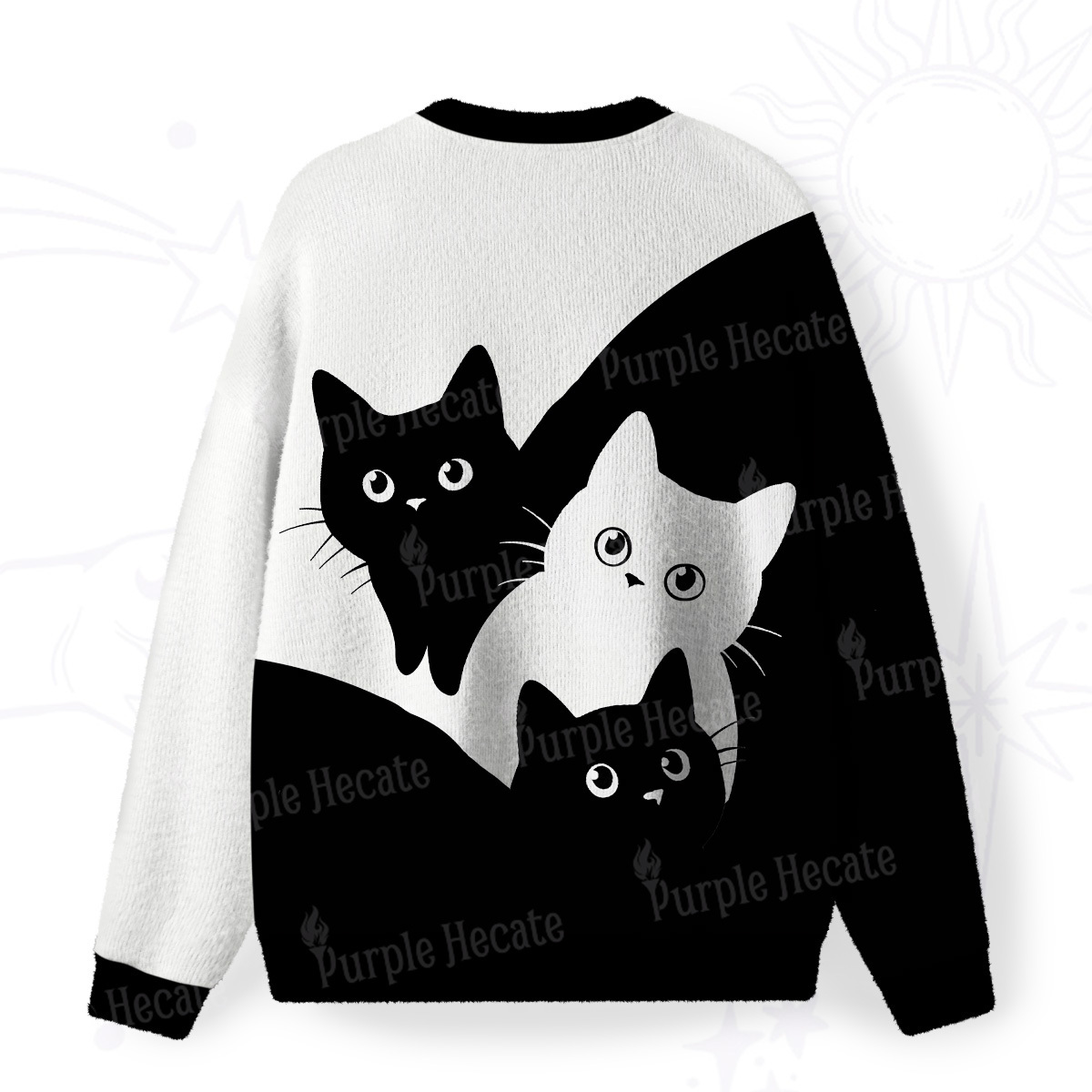 Purplehecate Curious Cats Fuzzy Ugly Sweatshirt