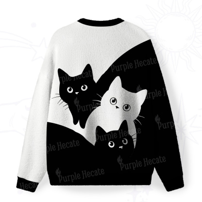 Purplehecate Curious Cats Fuzzy Ugly Sweatshirt