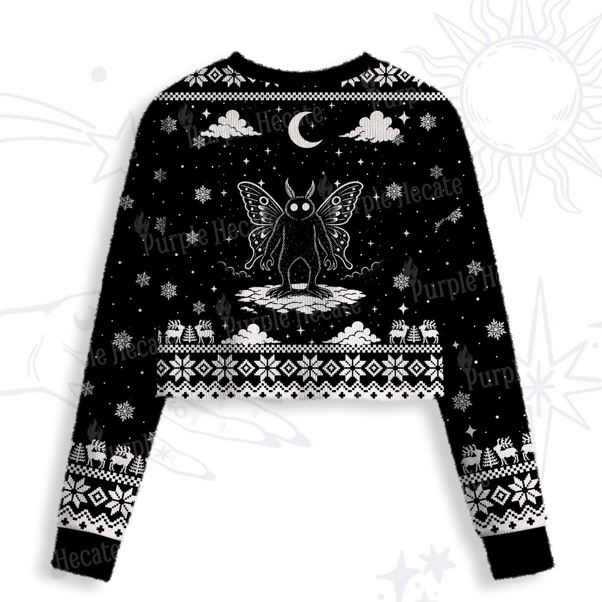 Purplehecate Dark Moth Crop Fuzzy Ugly Sweatshirt