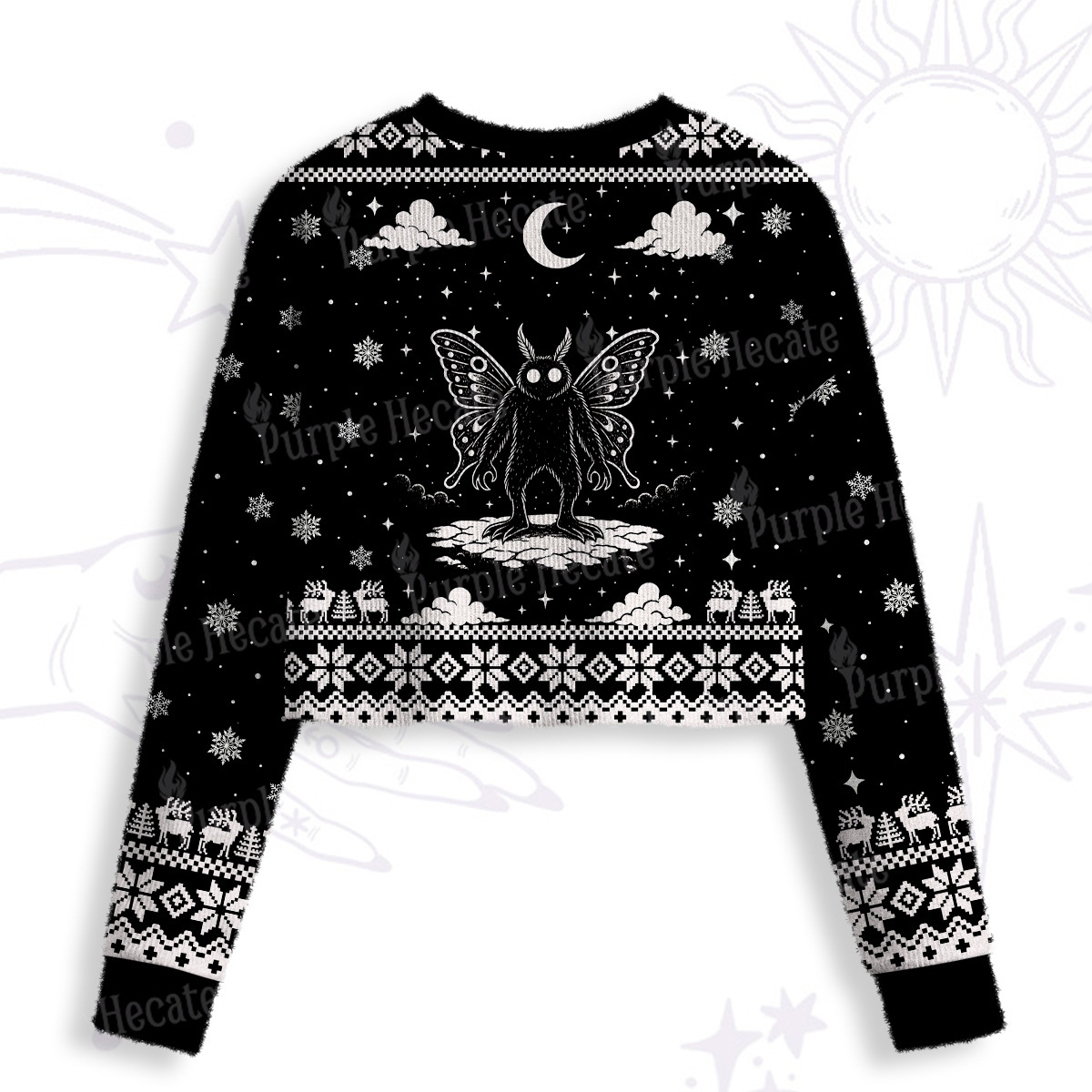 Purplehecate Dark Moth Crop Fuzzy Ugly Sweatshirt