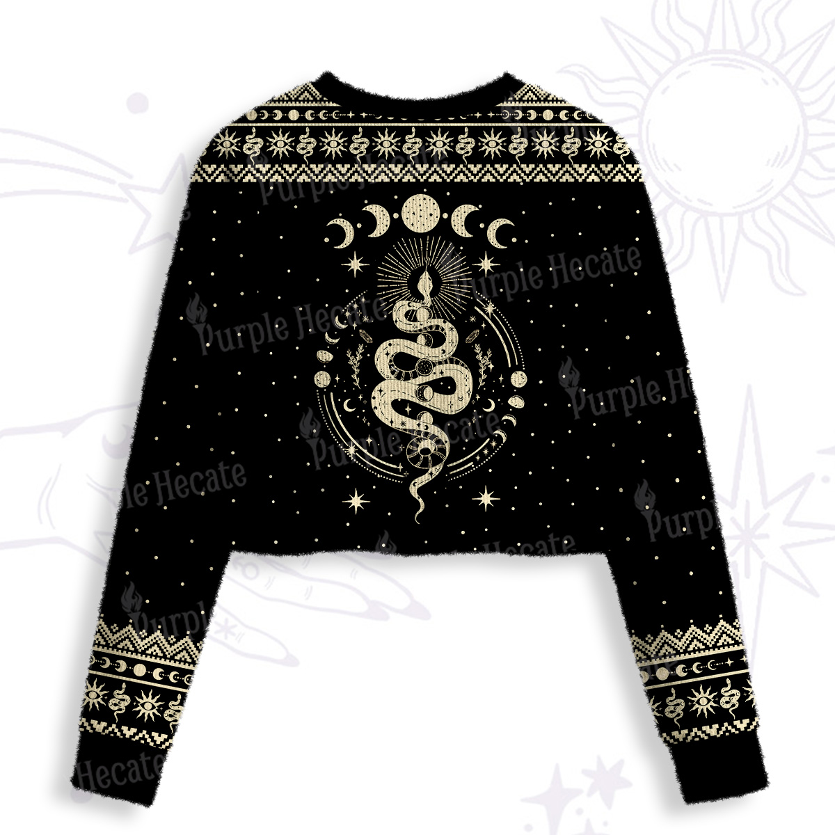 Purplehecate Snake And Moon Phase Comfort Crop Fuzzy Ugly Sweatshirt