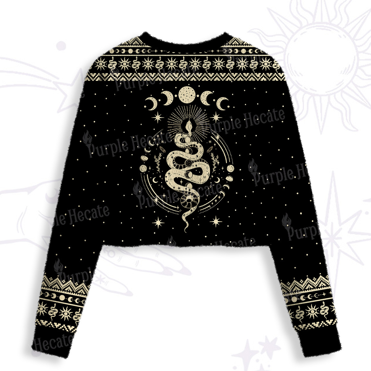 Purplehecate Snake And Moon Phase Comfort Crop Fuzzy Ugly Sweatshirt