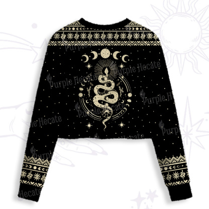 Purplehecate Snake And Moon Phase Comfort Crop Fuzzy Ugly Sweatshirt