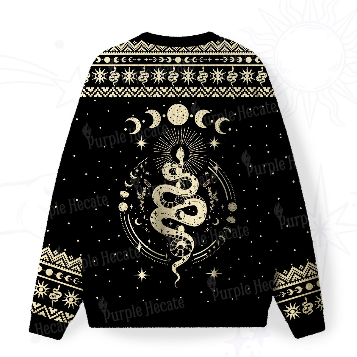 Purplehecate Snake And Moon Phase Comfort Fuzzy Ugly Sweatshirt