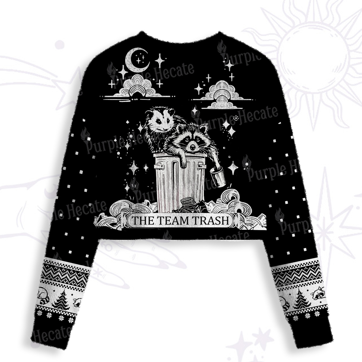 Purplehecate The Team Trash Raccoon & Possum Crop Fuzzy Ugly Sweatshirt