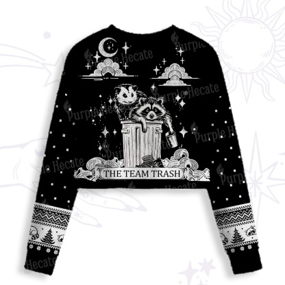 Purplehecate The Team Trash Raccoon & Possum Crop Fuzzy Ugly Sweatshirt